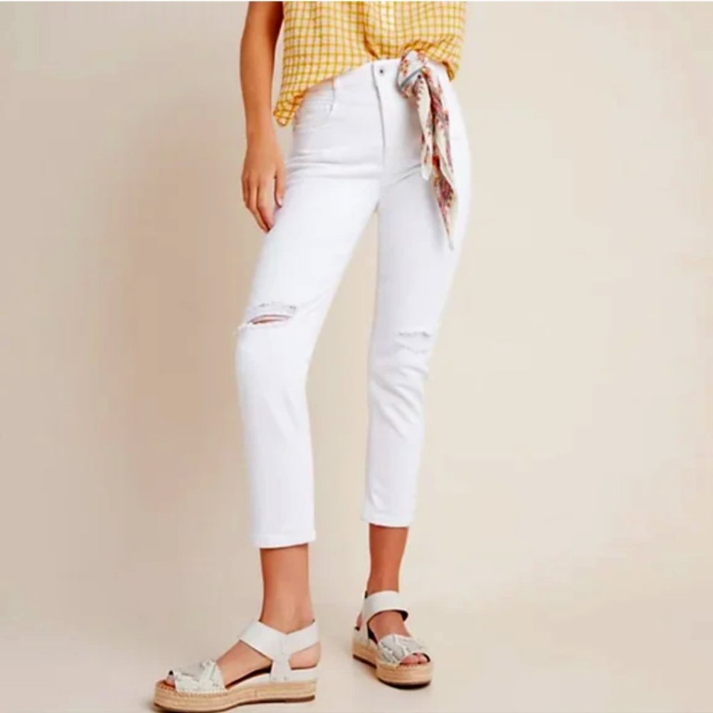 Anthropologie Pilcro Ultra High-Rise Slim Straight Jeans, White 32